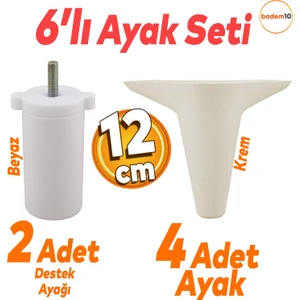 Aspen 6'lı Set Mobilya Tv Ünitesi Çekyat Koltuk Kanepe Baza Destek Ayağı Ayakları 12 Cm Krem Ayak