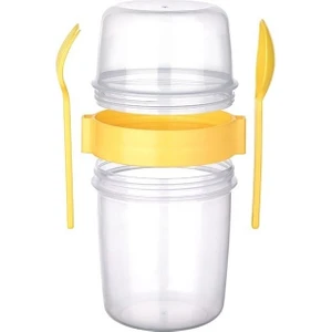 1100 ml Çift Hazneli Çatal Kaşıklı Müsli Yulaf Diyet Atıştırmalık Yemek Taşıma Saklama Kabı