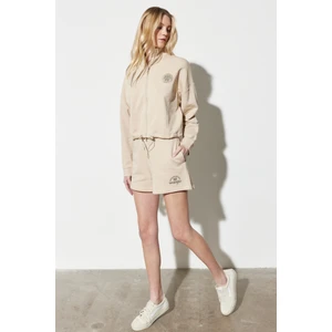 Regular Fit Normal Kesim Lastikli Bel Bej Sweat Şort