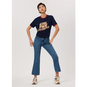 Lee Cooper Melinda Yüksek Bel İspanyol Paça Kesim Geniş Paça %100 Pamuk Mavi Kadın Jean Pantolon