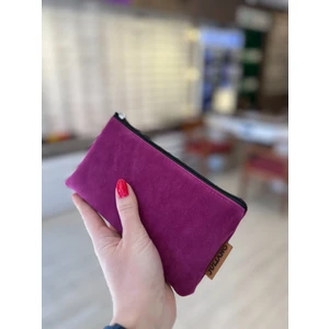 Fuşya Süet Özel Tasarım Fermuarlı Gözlük Kılıfı - Çanta