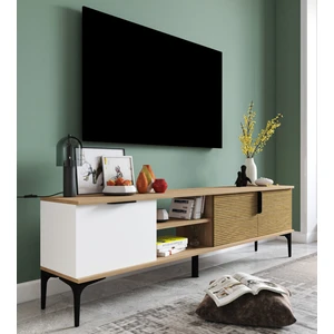 Tarz Raflı 180 cm Metal Kulp Tv Ünitesi (Sepet - Beyaz) DUBLIN001