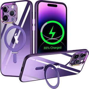 Apple iPhone 14 Pro Max Kılıf Standlı Magsafe Manyetik Kablosuz Şarj Uyumlu Renkli Şeffaf Kapak