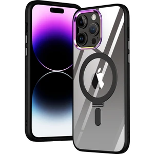 Apple iPhone 12 Pro Max Kılıf Standlı Magsafe Manyetik Kablosuz Şarj Uyumlu Renkli Şeffaf Kapak