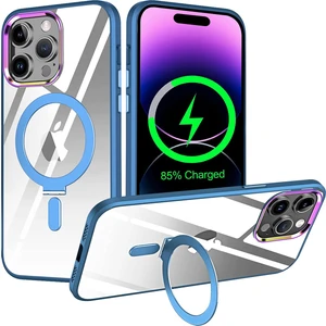 Apple iPhone 12 Pro Max Kılıf Standlı Magsafe Manyetik Kablosuz Şarj Uyumlu Renkli Şeffaf Kapak