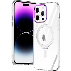 Apple iPhone 12 Pro Max Kılıf Standlı Magsafe Manyetik Kablosuz Şarj Uyumlu Renkli Şeffaf Kapak