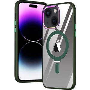 Apple iPhone 14 Plus Kılıf Standlı Magsafe Wireles Kablosuz Şarj Uyumlu Manyetik Renkli Şeffaf Kapak