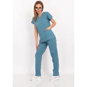 Nur Medikal Giyim Cool Petrol Mavi Likralı Unisex Doktor Hemşire Hastane Scrubs Üniforma Takımı