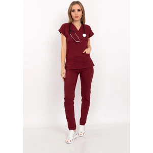 Nur Medikal Giyim Bordo Renk Likralı Unisex Doktor Hemşire Hastane Scrubs Üniforma Takımı