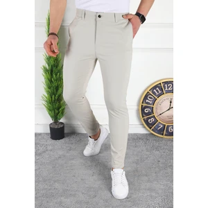 Erkek Bej Slim Fit Keten Pantolon