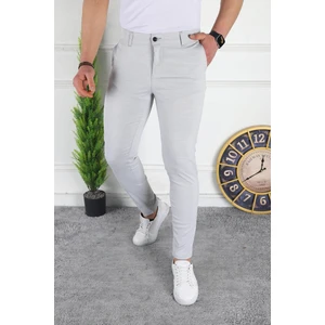 Erkek Açık Gri Slim Fit Keten Pantolon