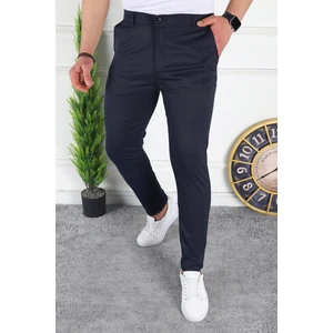 Erkek Lacivert Slim Fit Keten Pantolon