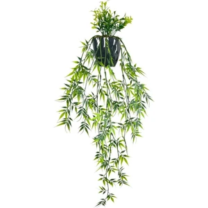 Yapay Çiçek Sarkan Bambu Yapraklı Bitki Küçük Siyah Saksıda Yapay Sarmaşık 65CM