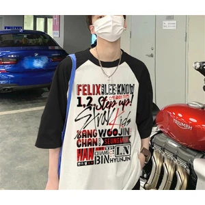 Touz Moda Stray Kids Poster Baskılı Reglan Kol Beyaz Oversize T-Shirt10