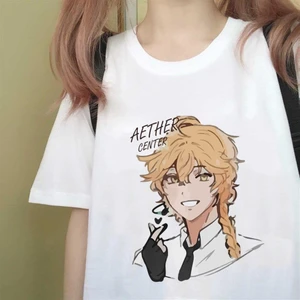 Touz Moda Genshin Impact Aether Baskılı Beyaz Oversize T-Shirt10