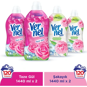 Max Konsantre Çamaşır Yumuşatıcısı 4 x 1440ML (240 Yıkama) 2 Taze Gül + 2 Şakayık