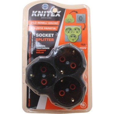 Knitex KTX-2910 Papatya Golyat 3lü Priz Siyah Fiyatı