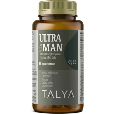 Talya Ultra VitaMAN Bitkisel Karışım İçeren Takviye Edici Gıda, 60 Kapsül (Erkekler