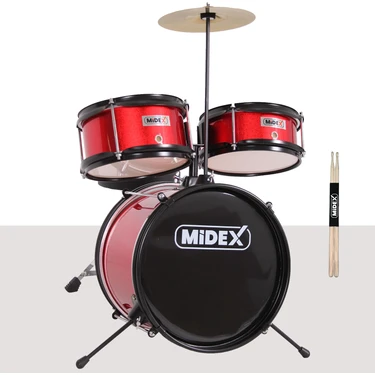 Midex CD300X-RD Akustik Çocuk Baterisi Davulu Seti 5-14 Yaş Için Full