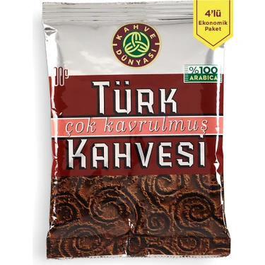 Kahve Dünyası 100G 4'lü Çok Kavrulmuş Türk Kahvesi %100 Arabica Ekonomik Paket Sade