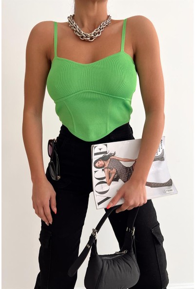 MyLove Korsaj Baretli Crop Top Yeşil