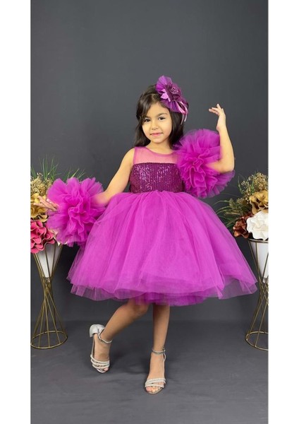 Mnk Baby Şifon Robalı Ponpon Kol Pul Payetli Kız Çocuk Kabarık Etek Tütülü Abiye fiyatları