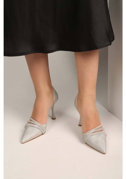 Kadın Aern Gümüş Saten Taşlı Topuklu Ayakkabı Stiletto10 fiyatları