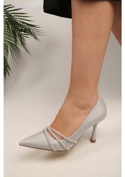Kadın Aern Gümüş Saten Taşlı Topuklu Ayakkabı Stiletto10 modelleri