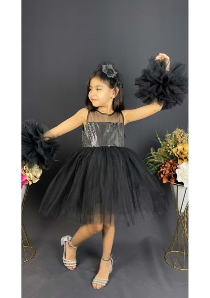 Mnk Baby Şifon Robalı Ponpon Kol Pul Payetli Kız Çocuk Kabarık Etek Tütülü Abiye fiyatları