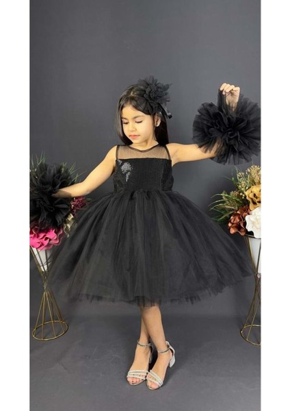 Mnk Baby Şifon Robalı Ponpon Kol Pul Payetli Kız Çocuk Kabarık Etek Tütülü Abiye fiyatları