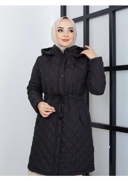 Kadın Siyah Kapitone Büyük Beden Mont modelleri