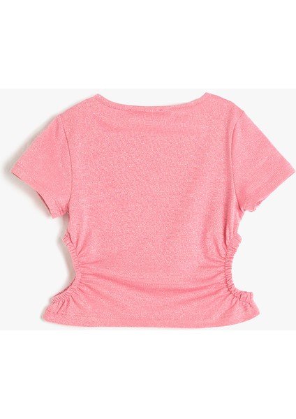 Crop Tişört Kısa Kollu Pencere Detaylı Yuvarlak Yaka Pamuklu fiyatları