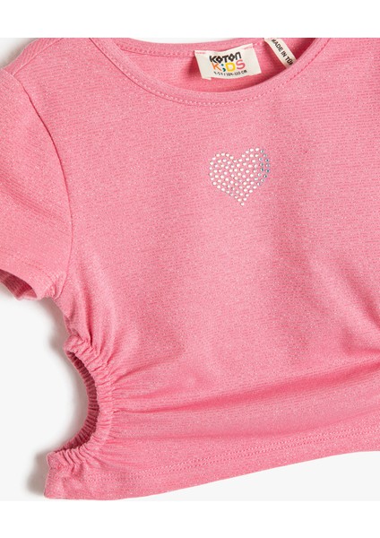 Crop Tişört Kısa Kollu Pencere Detaylı Yuvarlak Yaka Pamuklu fırsatları