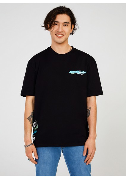 Bisiklet Yaka Baskılı Siyah Erkek T-Shirt Tc 901510