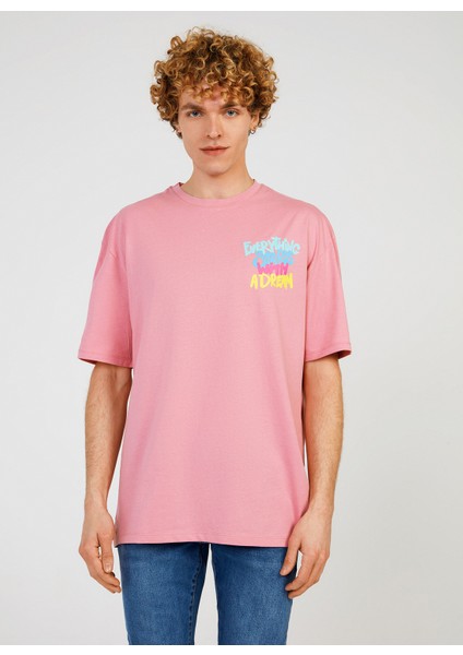 Bisiklet Yaka Baskılı Pembe Erkek T-Shirt Tc 902410