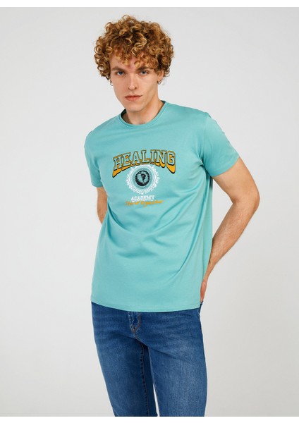 Bisiklet Yaka Baskılı Mint Erkek T-Shirt TC711010