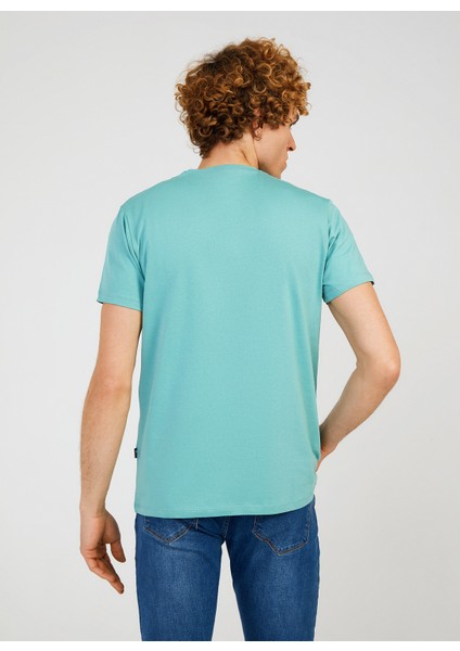 Bisiklet Yaka Baskılı Mint Erkek T-Shirt TC711010