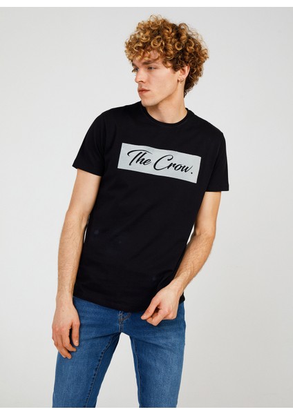Bisiklet Yaka Baskılı Siyah Erkek T-Shirt TC712810