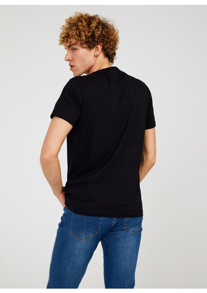Bisiklet Yaka Baskılı Siyah Erkek T-Shirt TC712810 fiyatları
