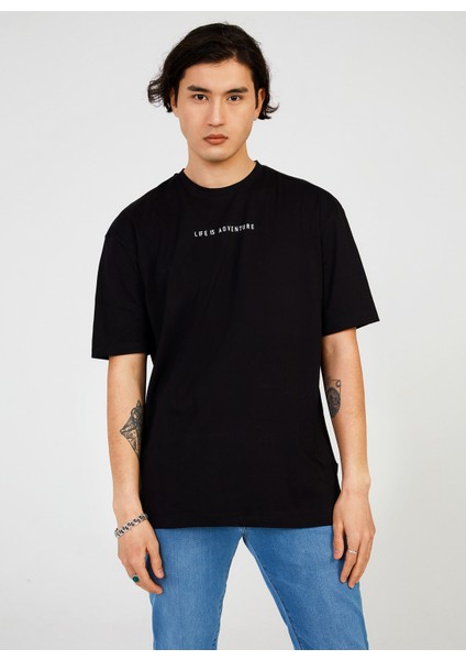 Bisiklet Yaka Baskılı Siyah Erkek T-Shirt Tc 902110