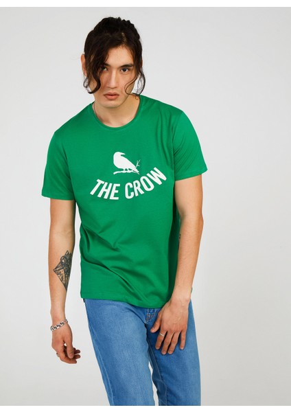 Bisiklet Yaka Baskılı Çimen Erkek T-Shirt TC712510