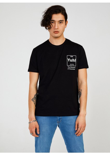 Bisiklet Yaka Baskılı Siyah Erkek T-Shirt TC711610