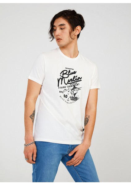 Bisiklet Yaka Baskılı Beyaz Erkek T-Shirt TC711110