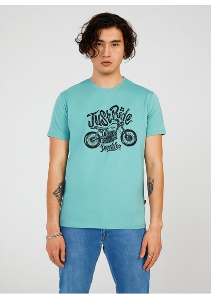 Bisiklet Yaka Baskılı Mint Erkek T-Shirt TC712110
