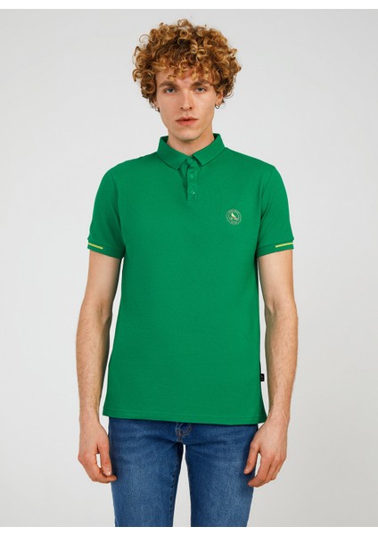 Çıtçıtlı Yaka Düz Çimen Erkek T-Shirt TC461510