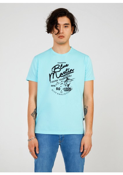 Bisiklet Yaka Baskılı Mavi Erkek T-Shirt TC711110