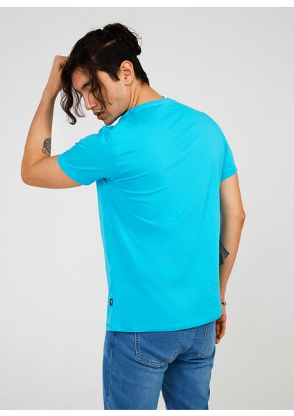 Bisiklet Yaka Baskılı Turkuaz Erkek T-Shirt TC712510 fiyatları