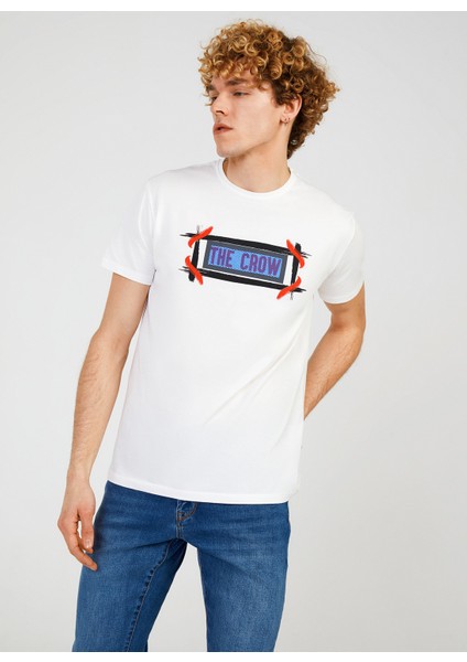 Bisiklet Yaka Baskılı Beyaz Erkek T-Shirt TC712710