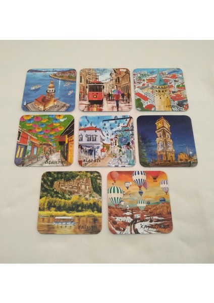 Giftsturkiye Bardak Altlığı Magnet Hediyelik Istanbul Türkiye 9,5x9,5 cm