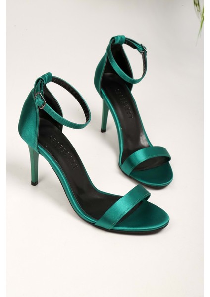 Kadın Tulipa Zümrüt Yeşili Saten Tek Bant Topuklu Ayakkabı indirimleri
